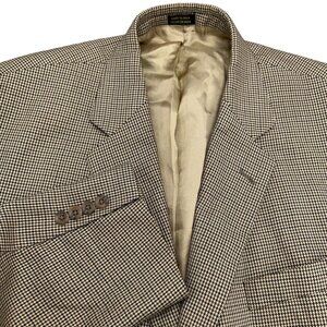 Stafford Blazer Men 44 Black Brown Houndstooth Silk Wool Classic Suit Jacket VTG